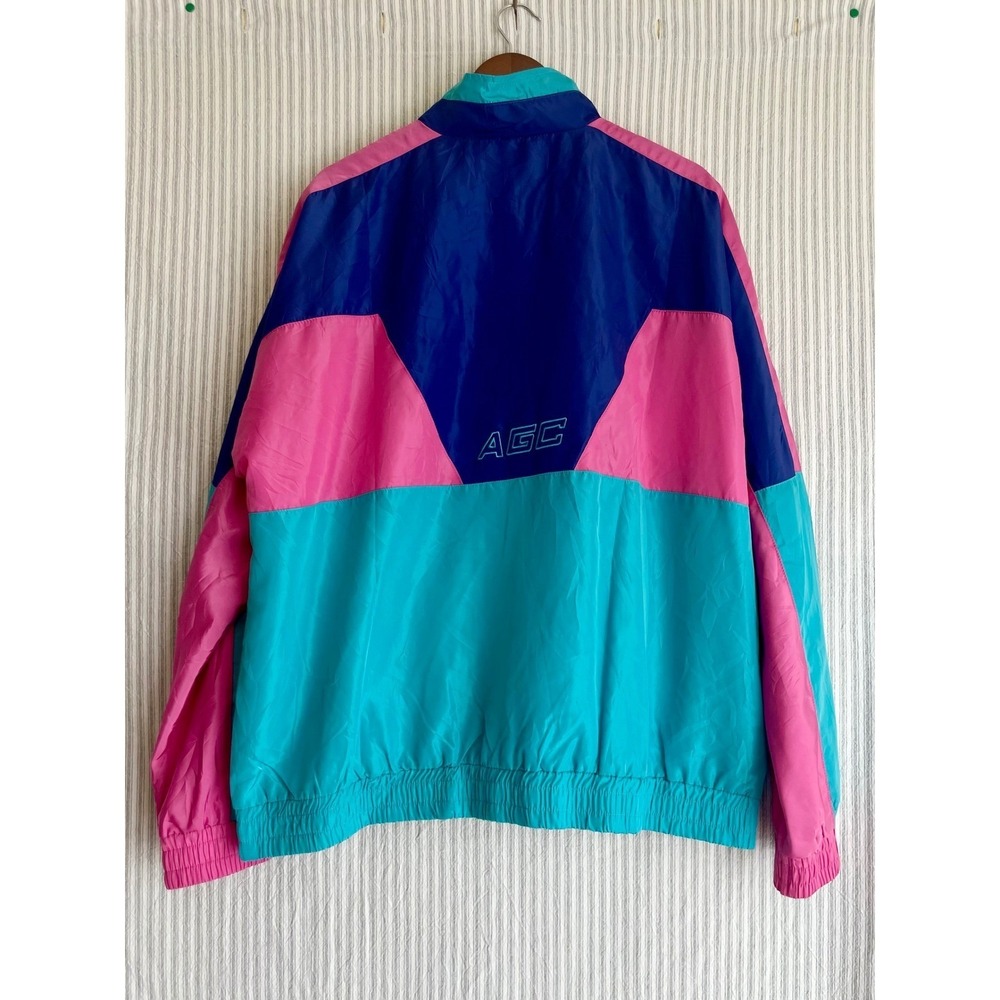 Agora Colorblock Windbreaker Jacket Teal Pink Blue Retro 90s Style XL Mesh Lined - Picture 6 of 11